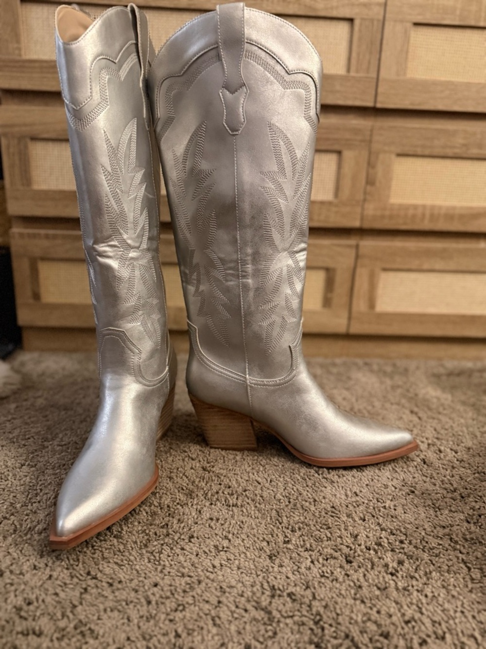 Mi.iM Metallic Silver Western Knee-High Heeled Boots